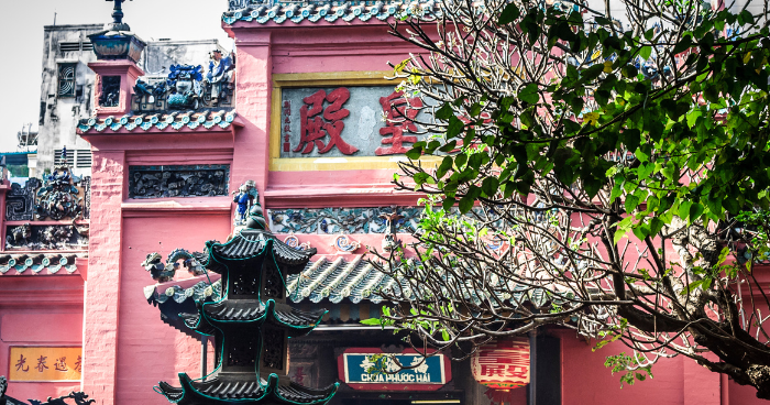 the facade of a pagoda